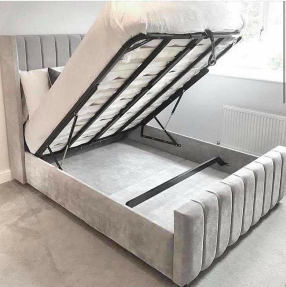 Luxury Ottoman Divan Panel Wing Bed with Storage – Modern Upholstered Frame