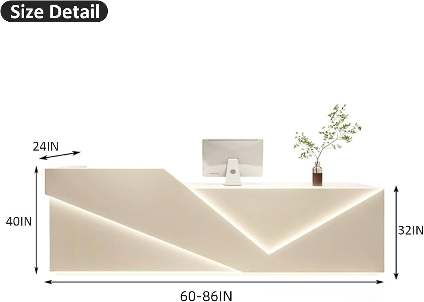Luxurious Reception Desk | LED Light Strip Front Counter | Waterproof Finish & Partitioned Storage Office Reception Table