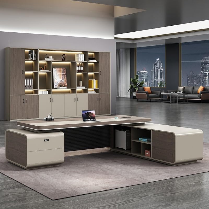Large L-Shaped Executive Desk with Storage & Password Lock – Modern Home Office
