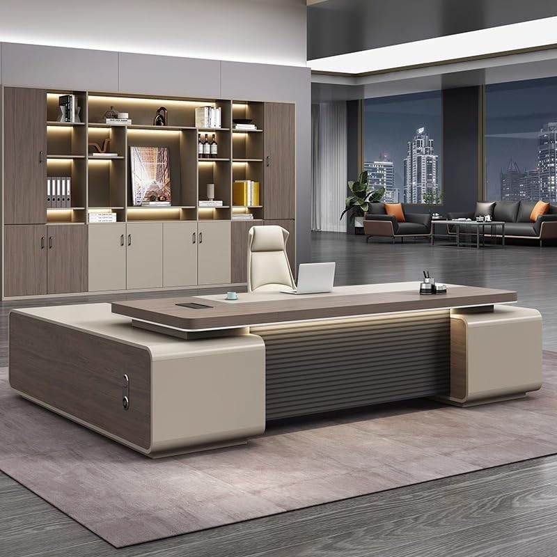 Large L-Shaped Executive Desk with Storage & Password Lock – Modern Home Office