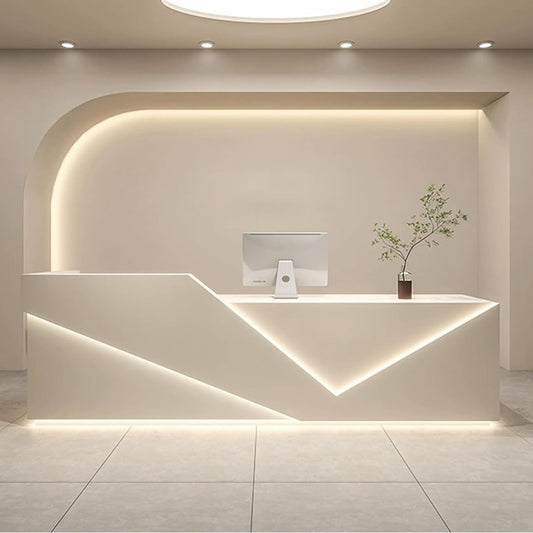 Luxurious Reception Desk | LED Light Strip Front Counter | Waterproof Finish & Partitioned Storage Office Reception Table