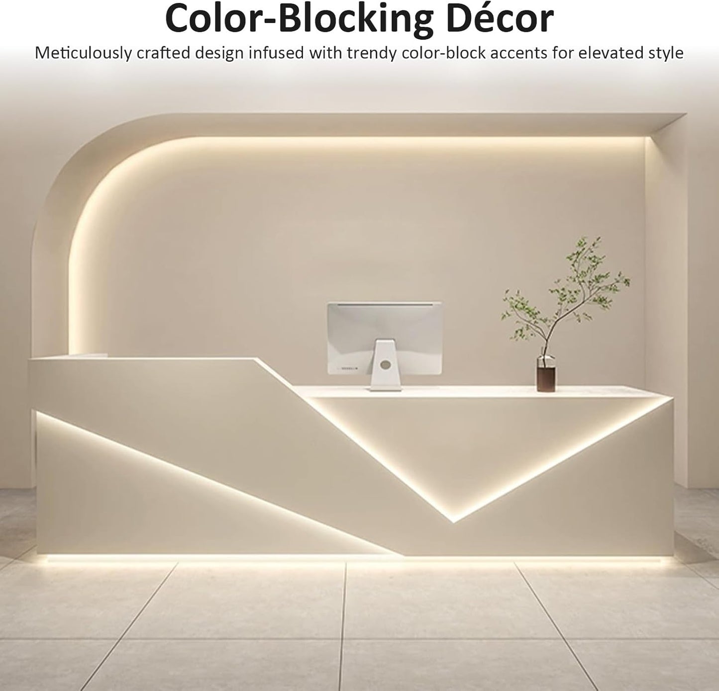 Luxurious Reception Desk | LED Light Strip Front Counter | Waterproof Finish & Partitioned Storage Office Reception Table