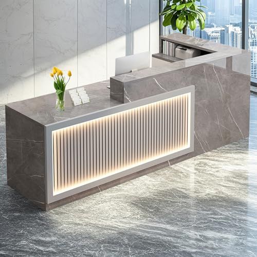 Guileb L-Shaped Reception Desk | Modern Front Office Counter with Storage & Professional Design