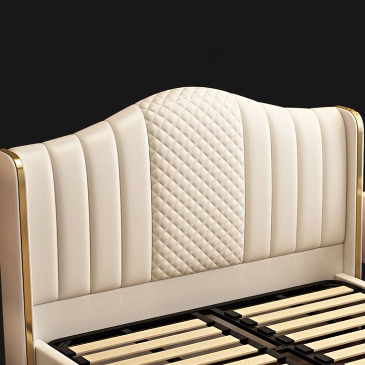 Glam Beige Camel Back Bed – Pine Wood & Metal Panel Frame