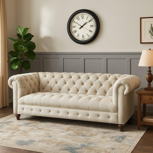 Chesterfield Sofa | Luxury Classic Button-Tufted Sofa | Elegant Vintage Style Living Room Couch