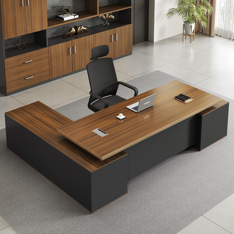 L-Shape Industrial Style Executive Office Desk | Modern Corner CEO Furniture with Durable Metal Frame & Wooden Top